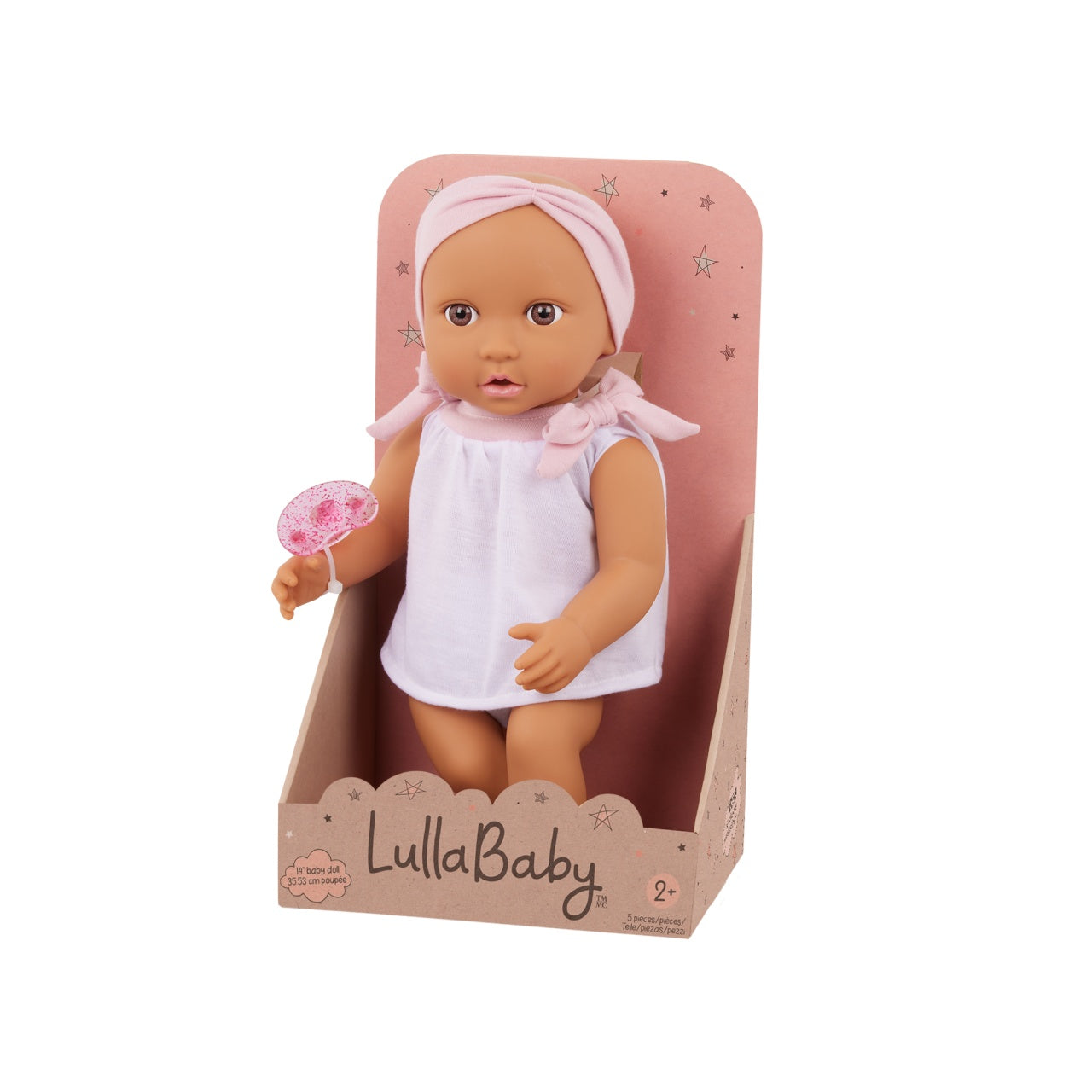 LullaBaby Papusa bebelus cu hainute in 2 piese si bentita roz, 35 cm