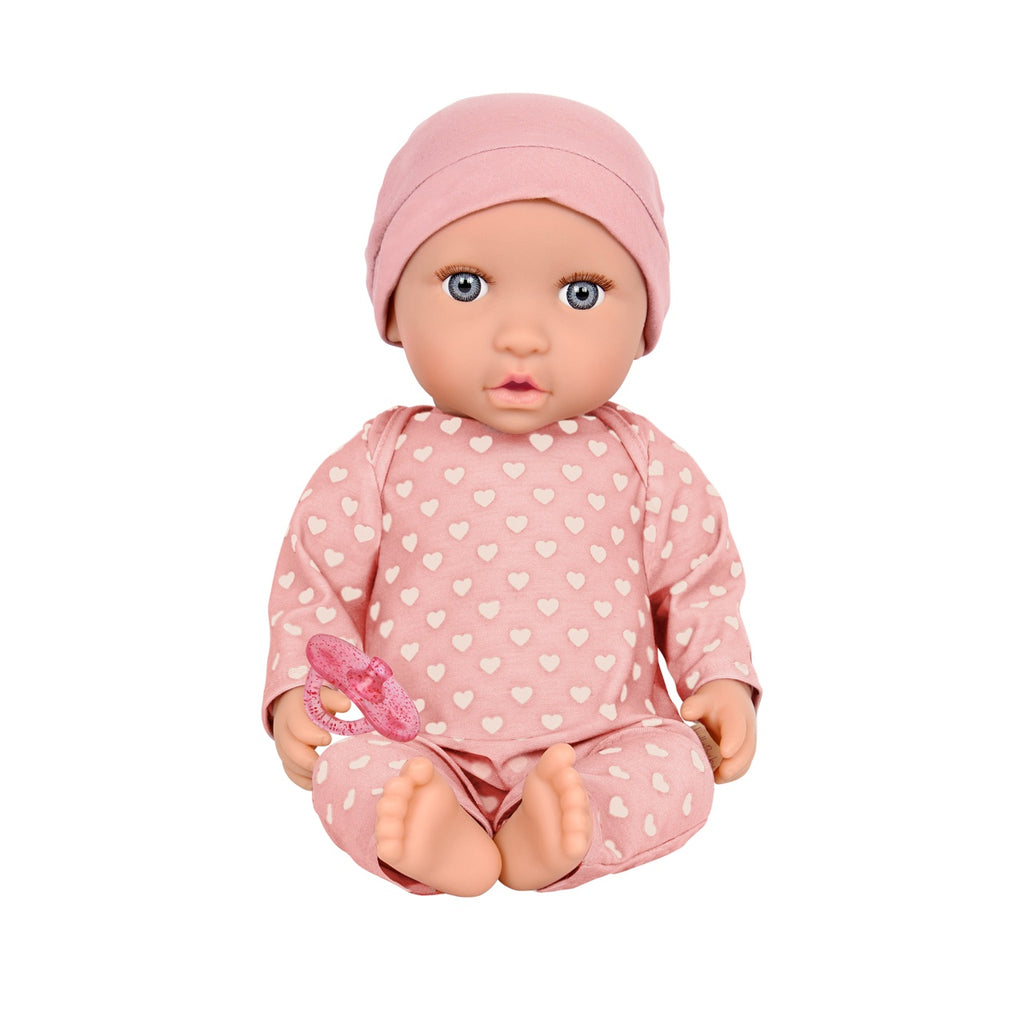 LullaBaby Papusa bebelus cu pijamale si caciulita roz, 35 cm