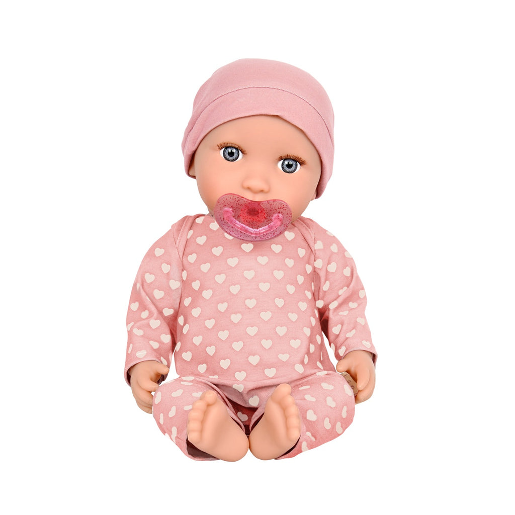 LullaBaby Papusa bebelus cu pijamale si caciulita roz, 35 cm