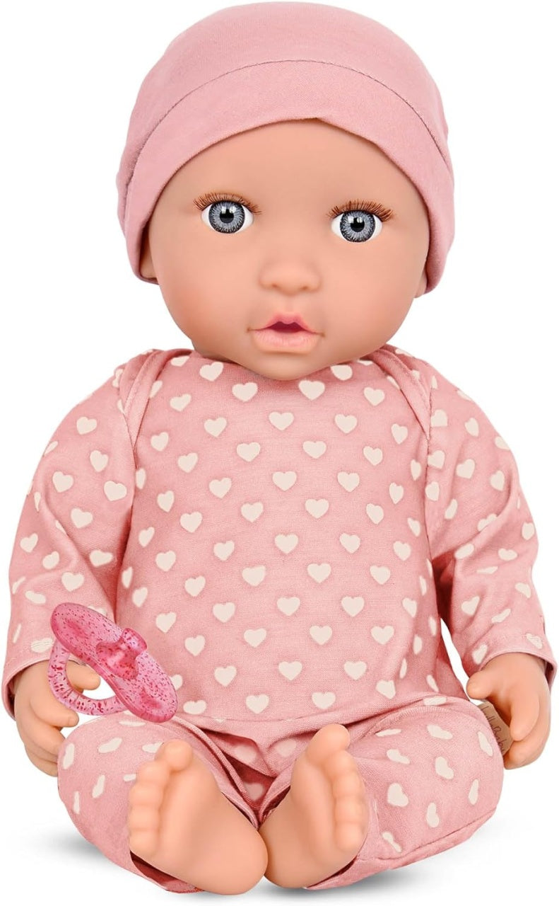 LullaBaby Papusa bebelus cu pijamale si caciulita roz, 35 cm