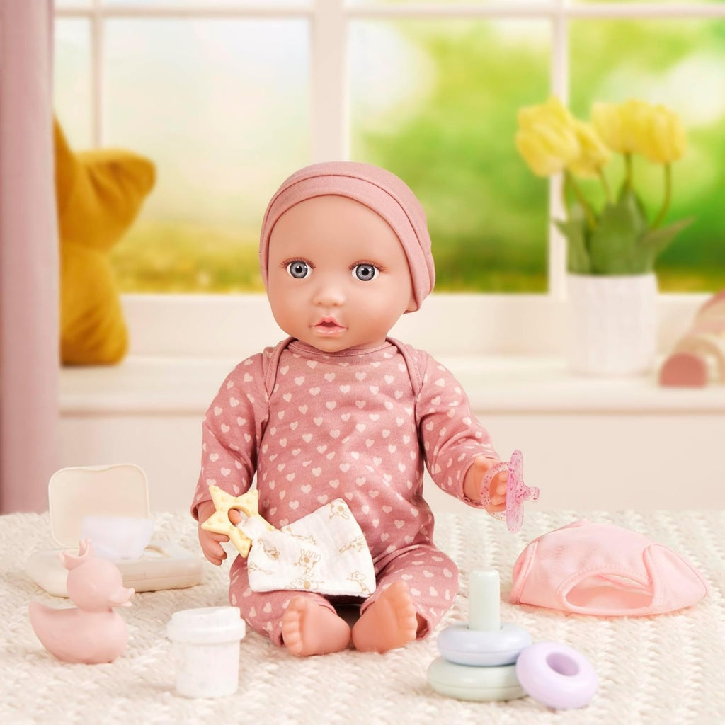LullaBaby Papusa bebelus cu pijamale si caciulita roz, 35 cm