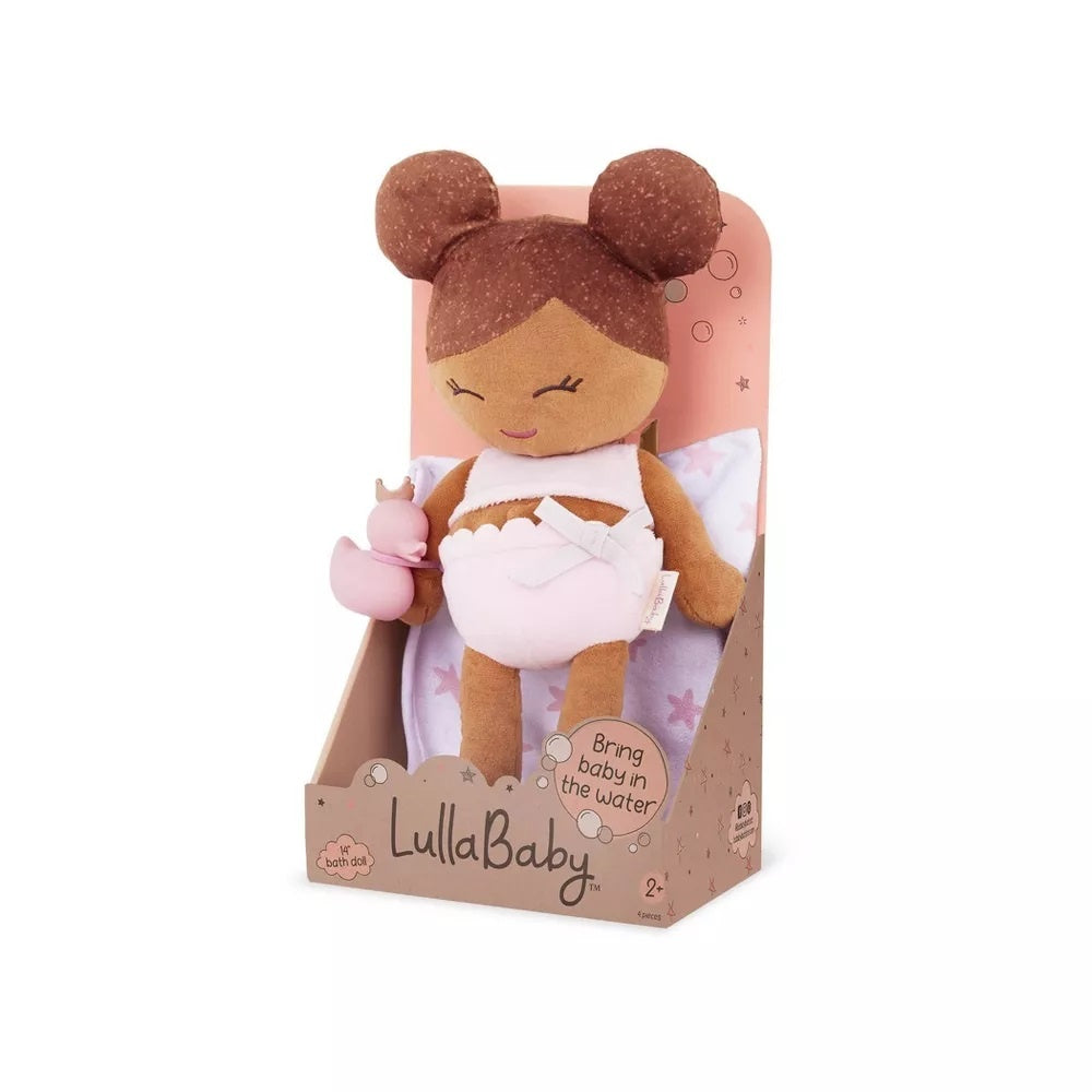 LullaBaby Brunette Girl Doll for Bath with Accessories, 35 cm