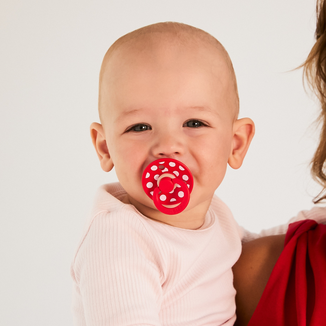 BIBS - Set 2 suzete Colour Studio Collection Polka Dots, tetina rotunda, 6 luni+-Blossom/Candy Apple