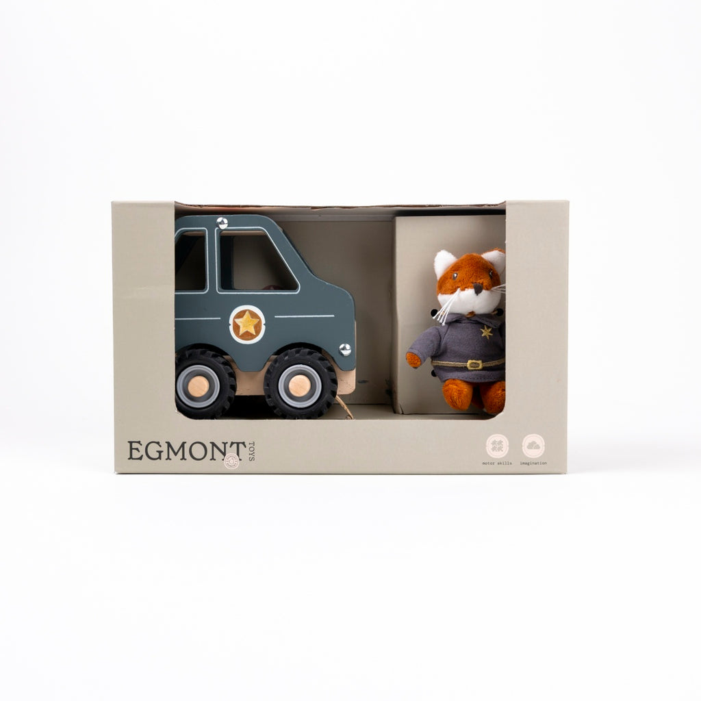 Egmont Toys Masina de politie cu mini figurina din lemn, colectia Miniature World, 18 luni, EN71 ASTM