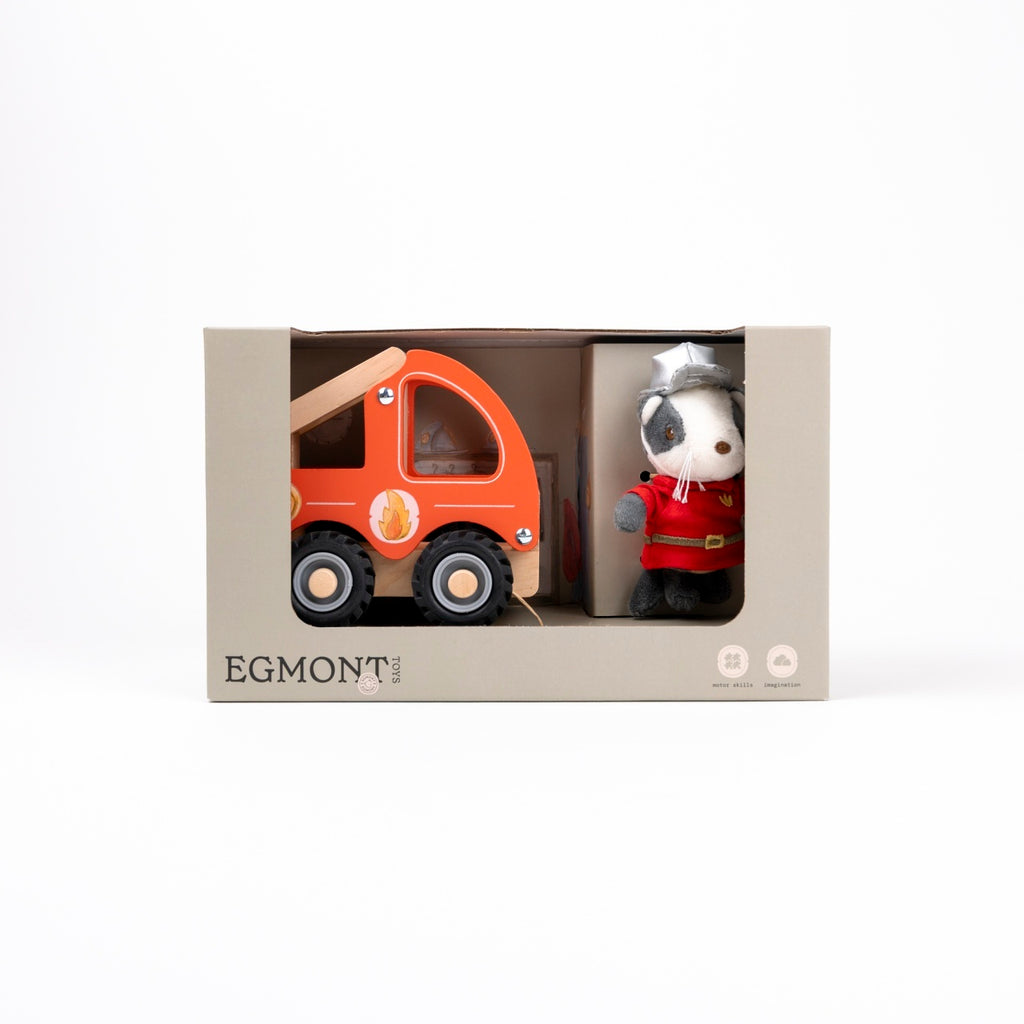 Egmont Toys Masina de pompieri cu personaj din lemn 18 luni - 3 ani conform EN71 ASTM