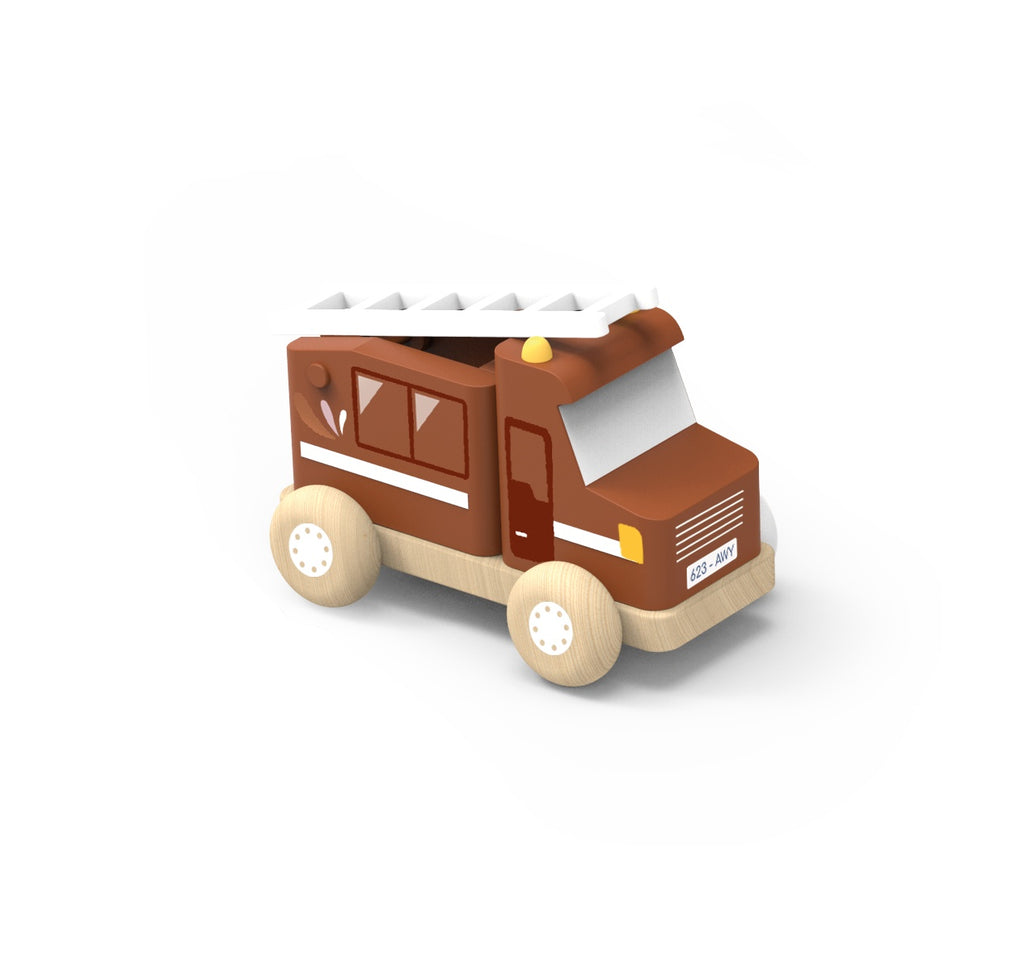 Speedy Monkey Masina de pompieri din lemn cu scara mobila, 18 luni - 3 ani, lemn certificat FSC