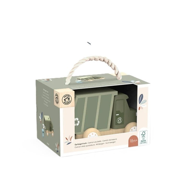 Speedy Monkey Masina din lemn de gunoi cu recipient de reciclare, lemn certificat FSC, 18 luni - 3 ani