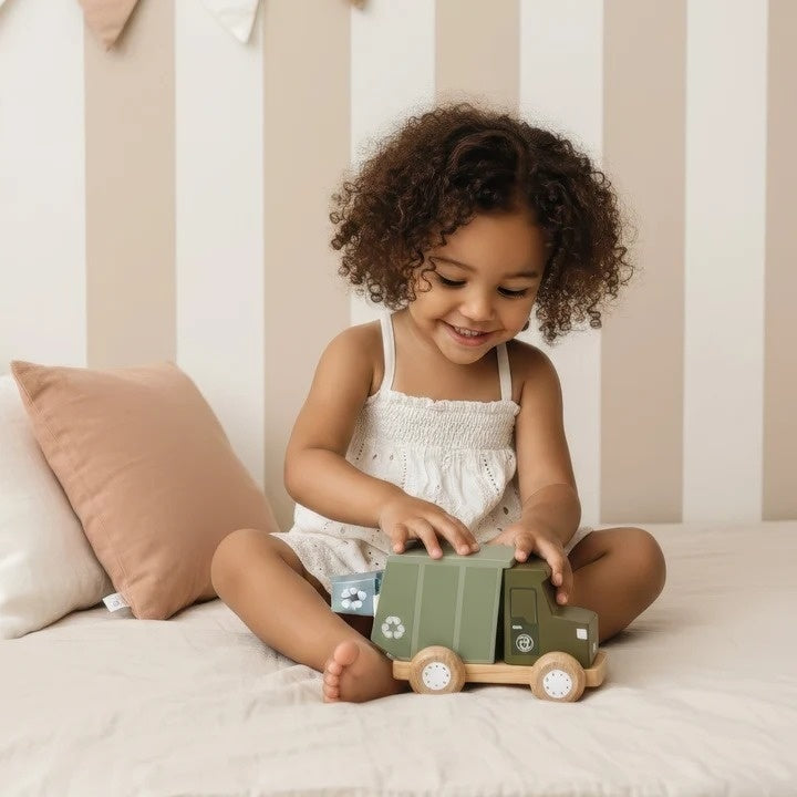 Speedy Monkey Masina din lemn de gunoi cu recipient de reciclare, lemn certificat FSC, 18 luni - 3 ani