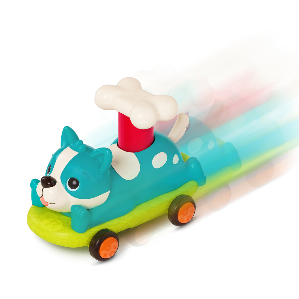 BToys Masinuta catel turcoaz cu sistem push&go, fara baterii, peste 18 luni