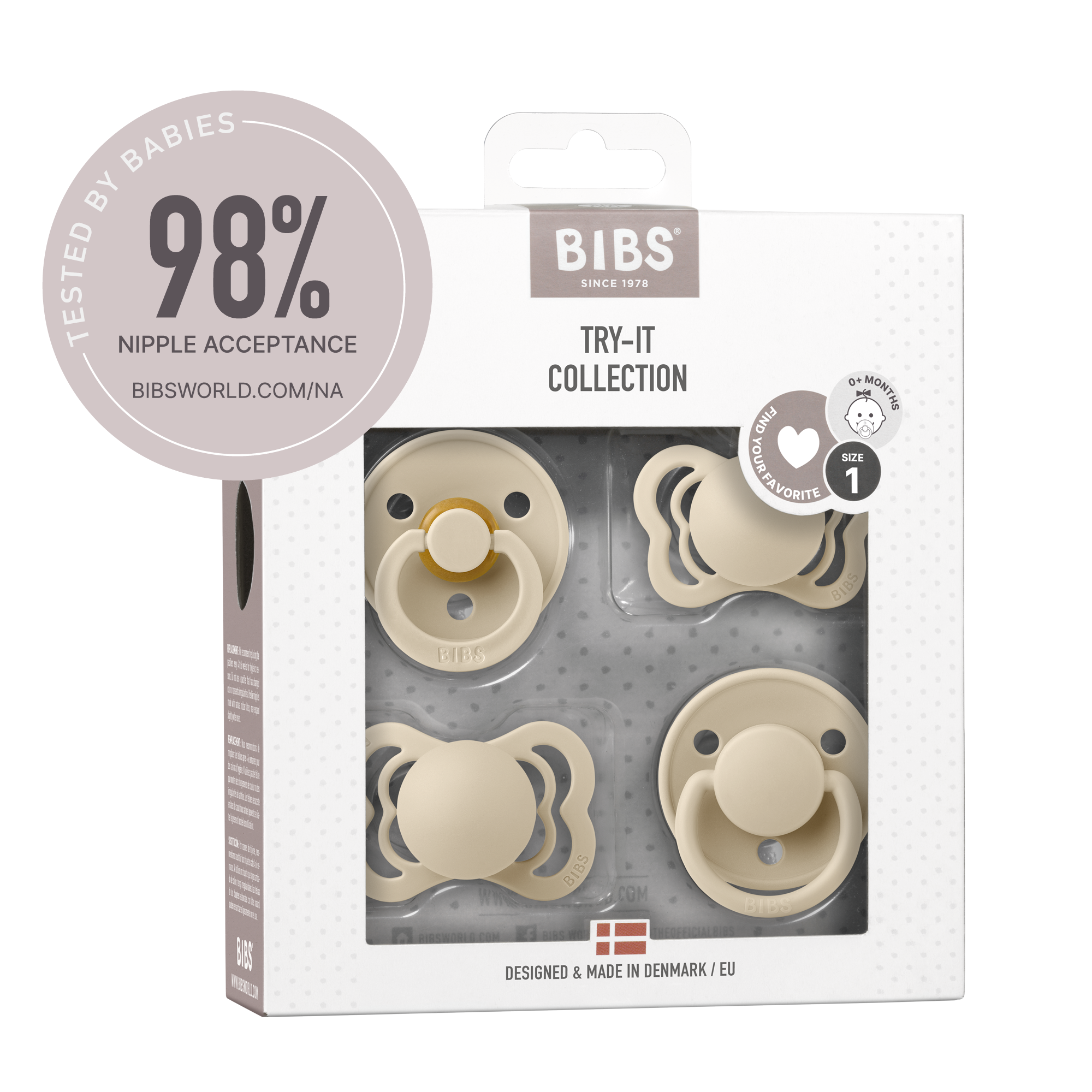 BIBS - Set 4 suzete Try-it collection 0 luni +-Vanilla