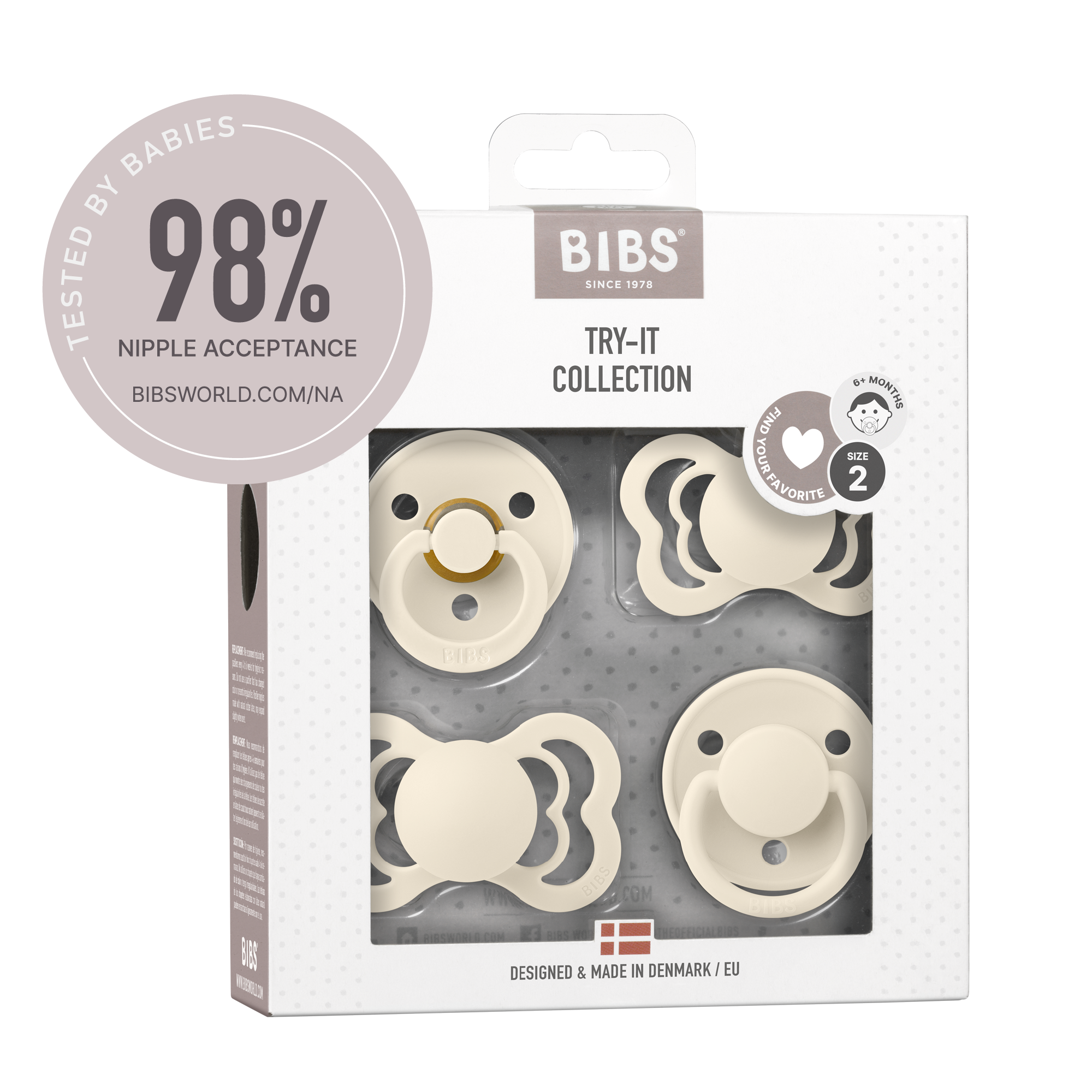 BIBS - Set 4 suzete Try-it collection 0 luni +-Ivory