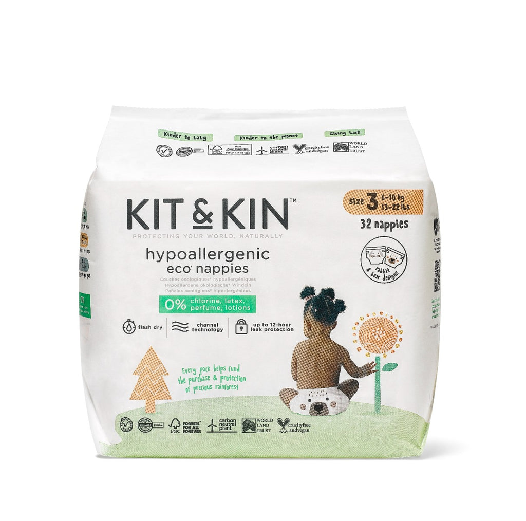 Eco-Friendly Hypoallergenic Diapers Kit&Kin, Size 3, 6-10 kg, 128 pcs