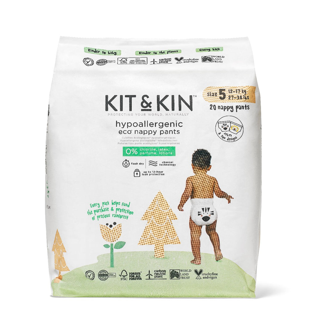 Eco-Friendly Hypoallergenic Diapers Kit&Kin Pull-Up Junior, Size 5, 12-17 kg, 120 pcs