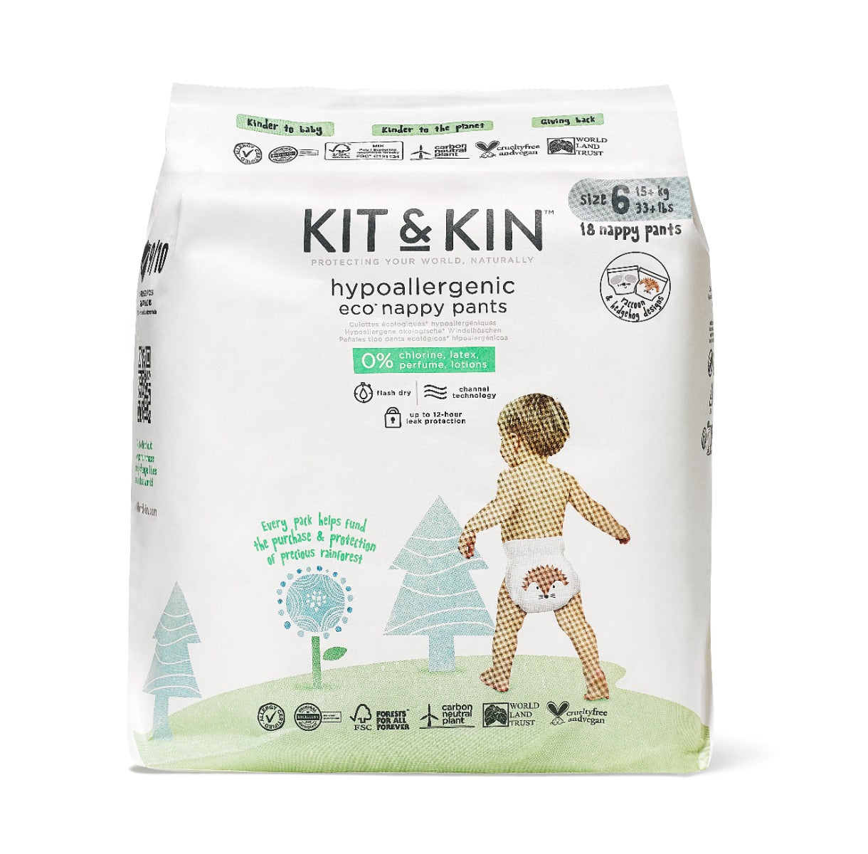 Eco-Friendly Hypoallergenic Diapers Kit&Kin Pull-Up XL6, Size 6, 15 kg+, 18 pcs