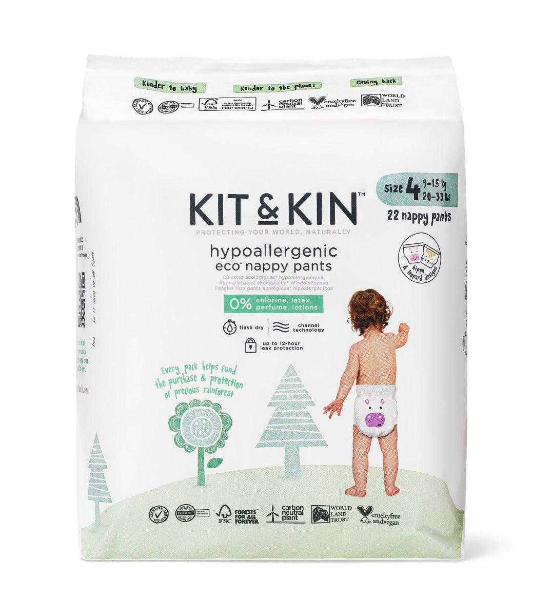Eco-Friendly Hypoallergenic Diapers Kit&Kin Maxi Pants, Size 4, 9-15 kg, 22 pcs