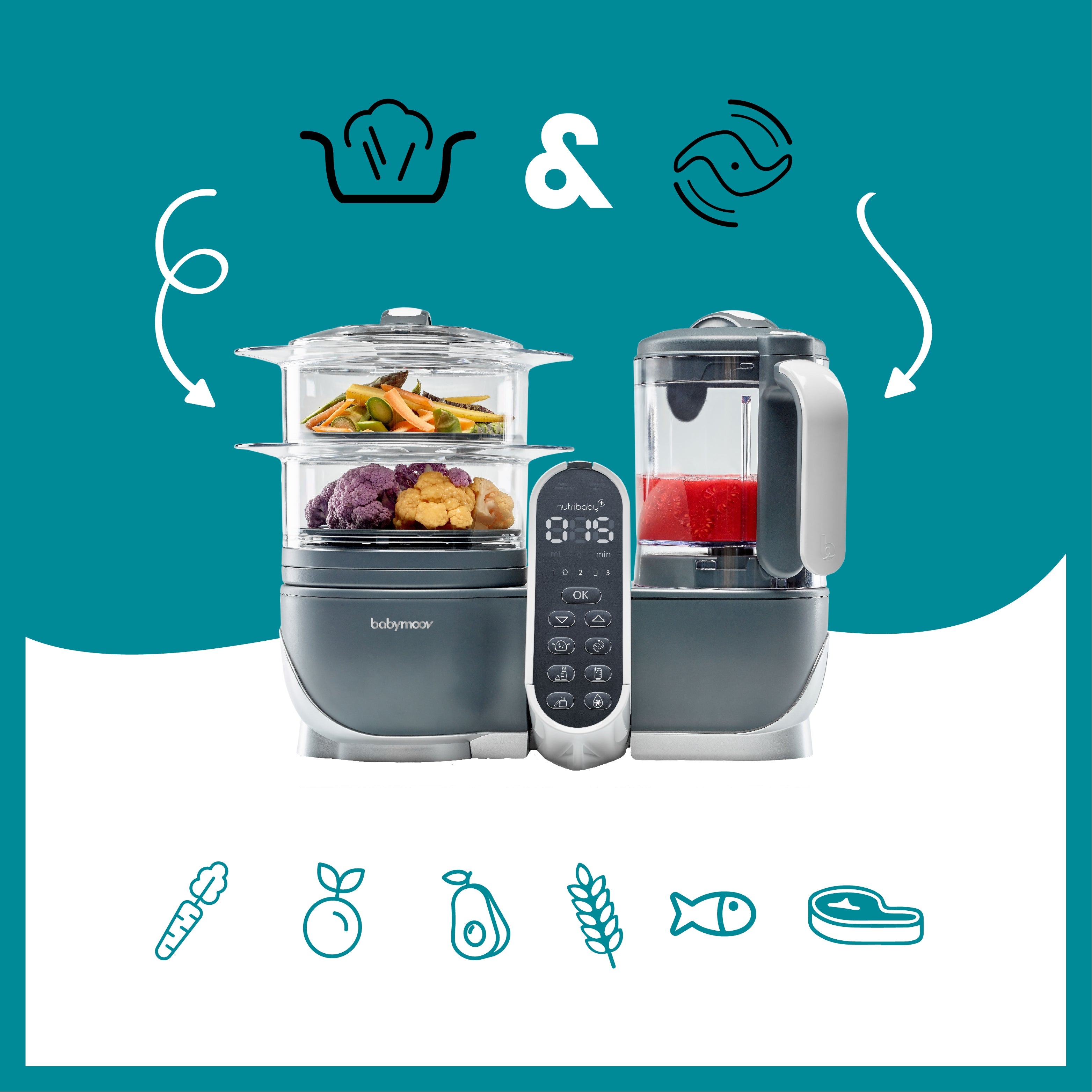 Babymoov - Robot multifunctional 5 in 1 Nutribaby (+) Industrial Grey