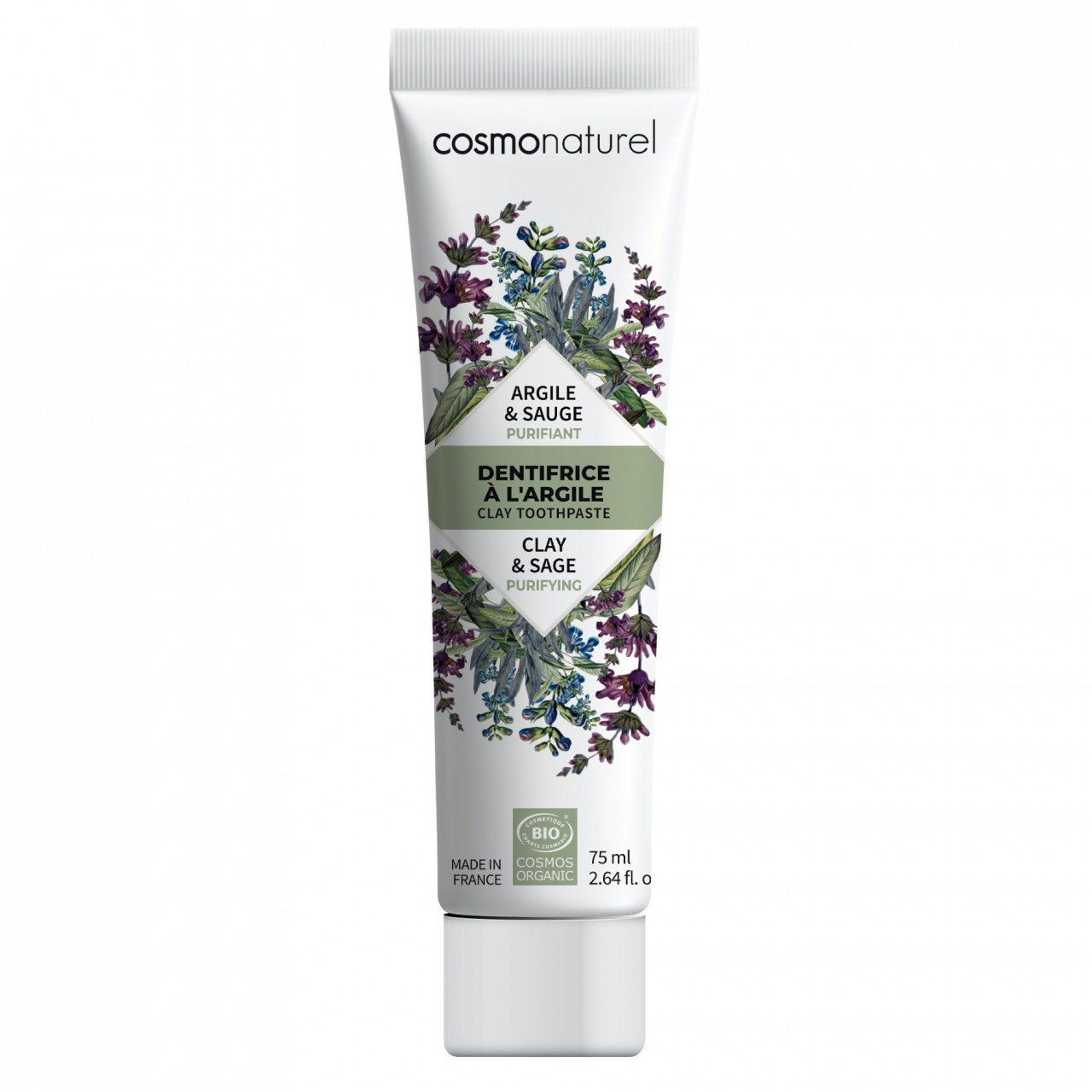 Organic Toothpaste for teeth cleaning with clay and sage 75 ml COSMO NATUREL