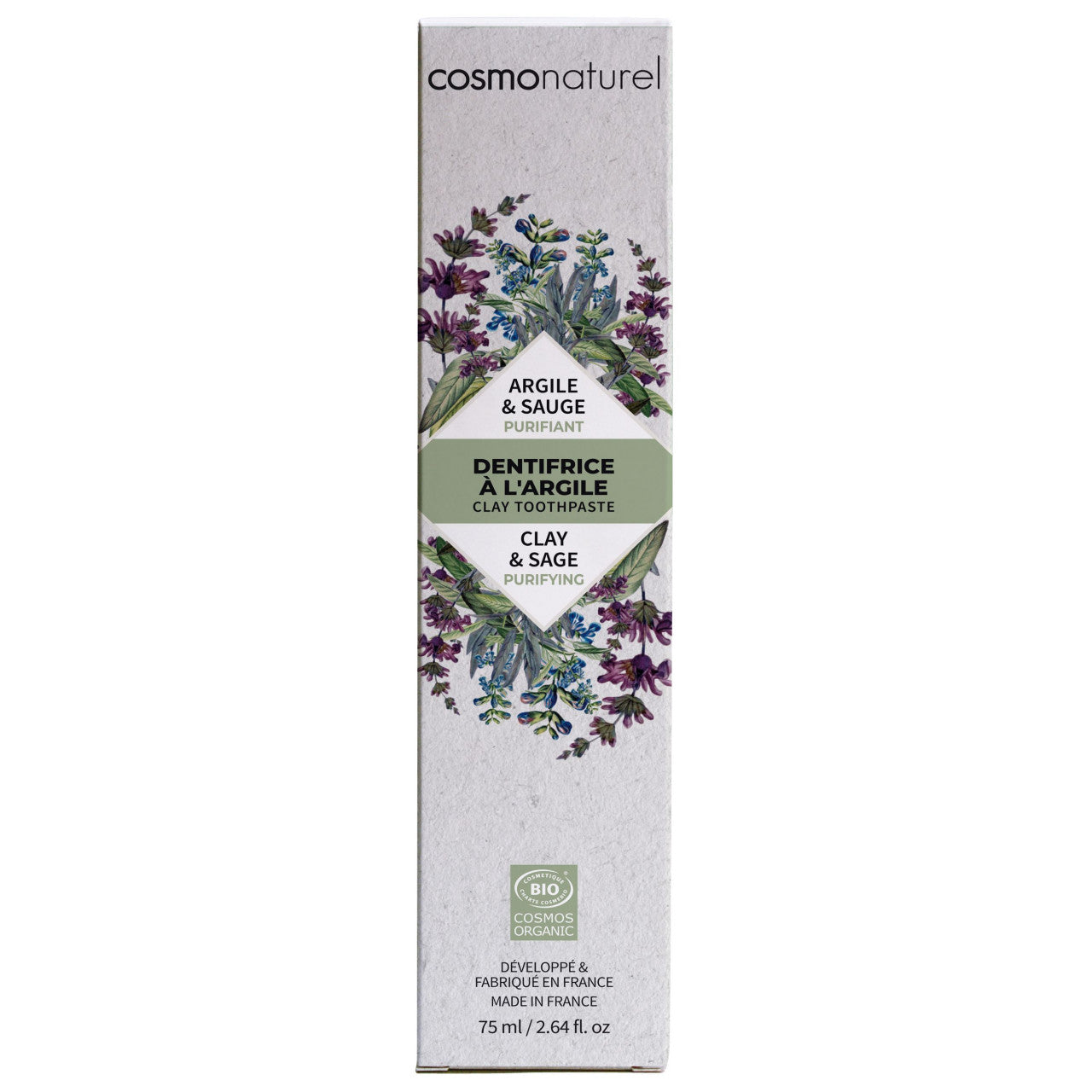 Organic Toothpaste for teeth cleaning with clay and sage 75 ml COSMO NATUREL