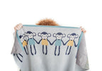 Grey Knitted Cotton Blanket with Colorful Monkeys