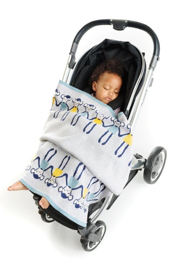 Grey Knitted Cotton Blanket with Colorful Monkeys