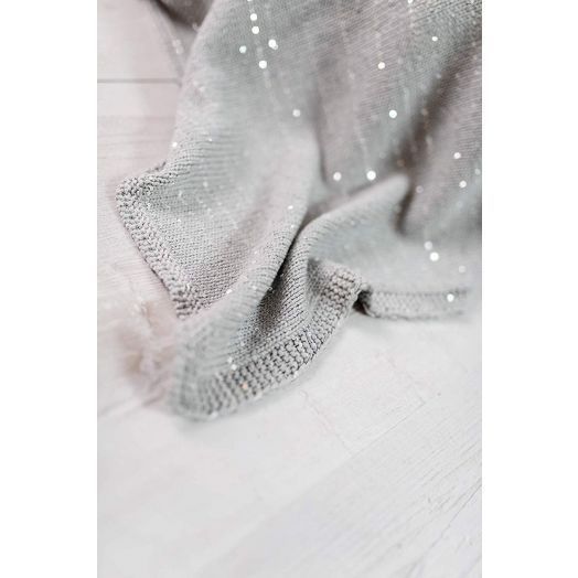 Grey Knitted Cotton Blanket with Sequins
