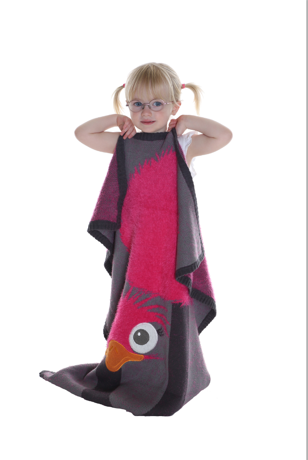 Pink and Grey Ostrich Knitted Cotton Blanket