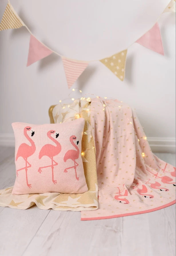 Pink Flamingo Cotton Decorative Pillow