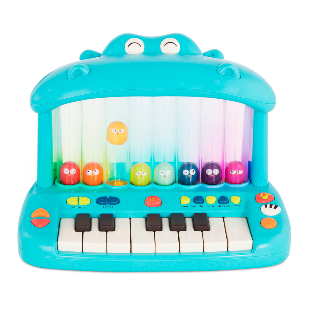 Pian muzical interactiv Hipopotam  cu lumini si 8 pasari saltarete, peste 12 luni