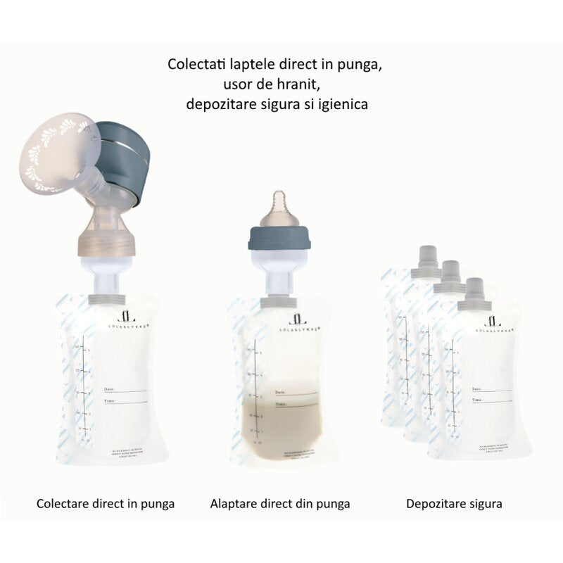 Pungi pentru Stocarea Laptelui Matern Lola&Lykke® (10 buc) 150 ml, cu Adaptor Inclus