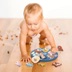 Speedy Monkey Puzzle din lemn Dinozauri cu maner 12 luni+ lemn certificat FSC vopsele non-toxice