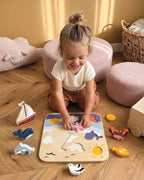 Speedy Monkey Puzzle din lemn Ocean incastru 8 piese figurine, lemn certificat FSC, 12 luni+