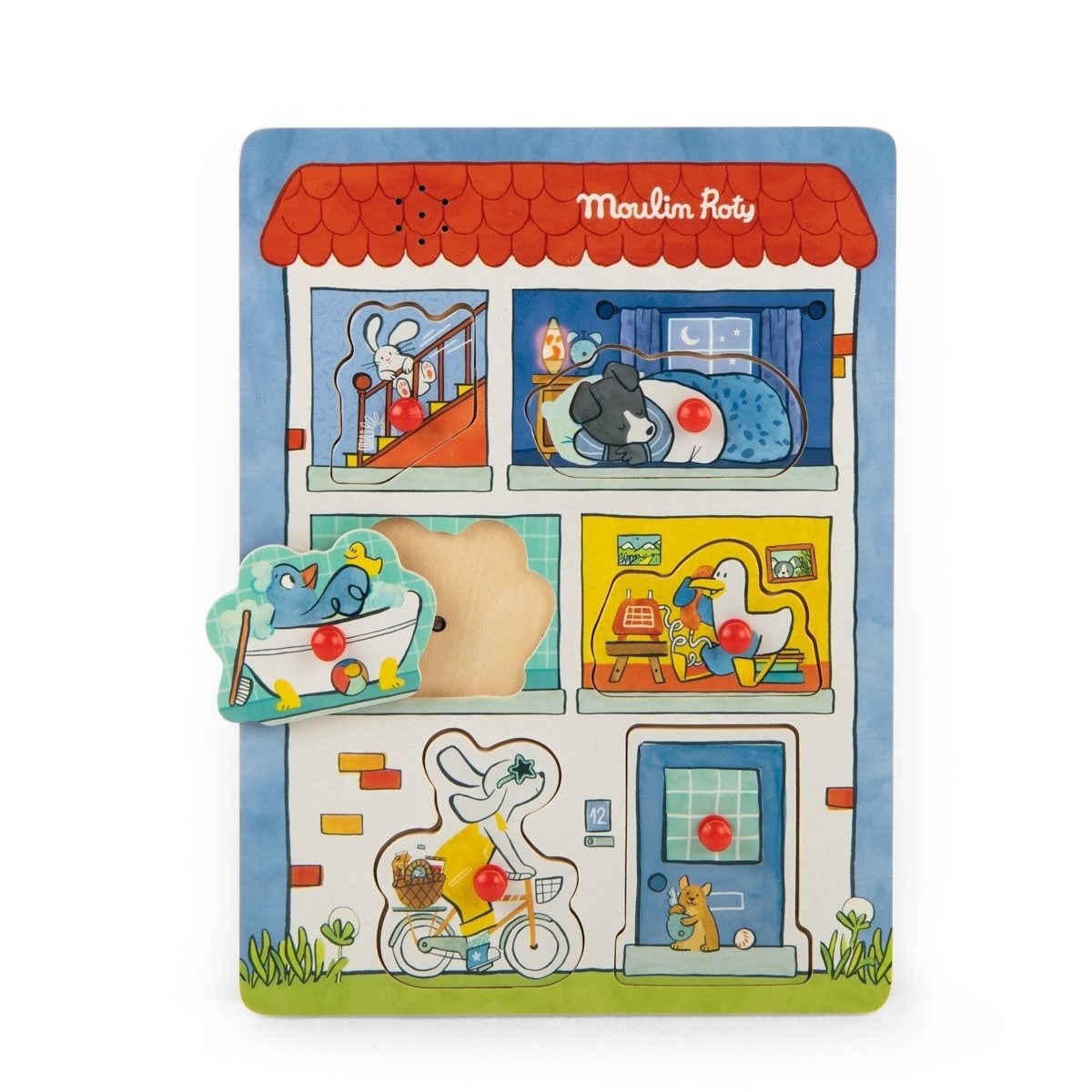 Puzzle educativ din lemn cu sunete, Moulin Roty