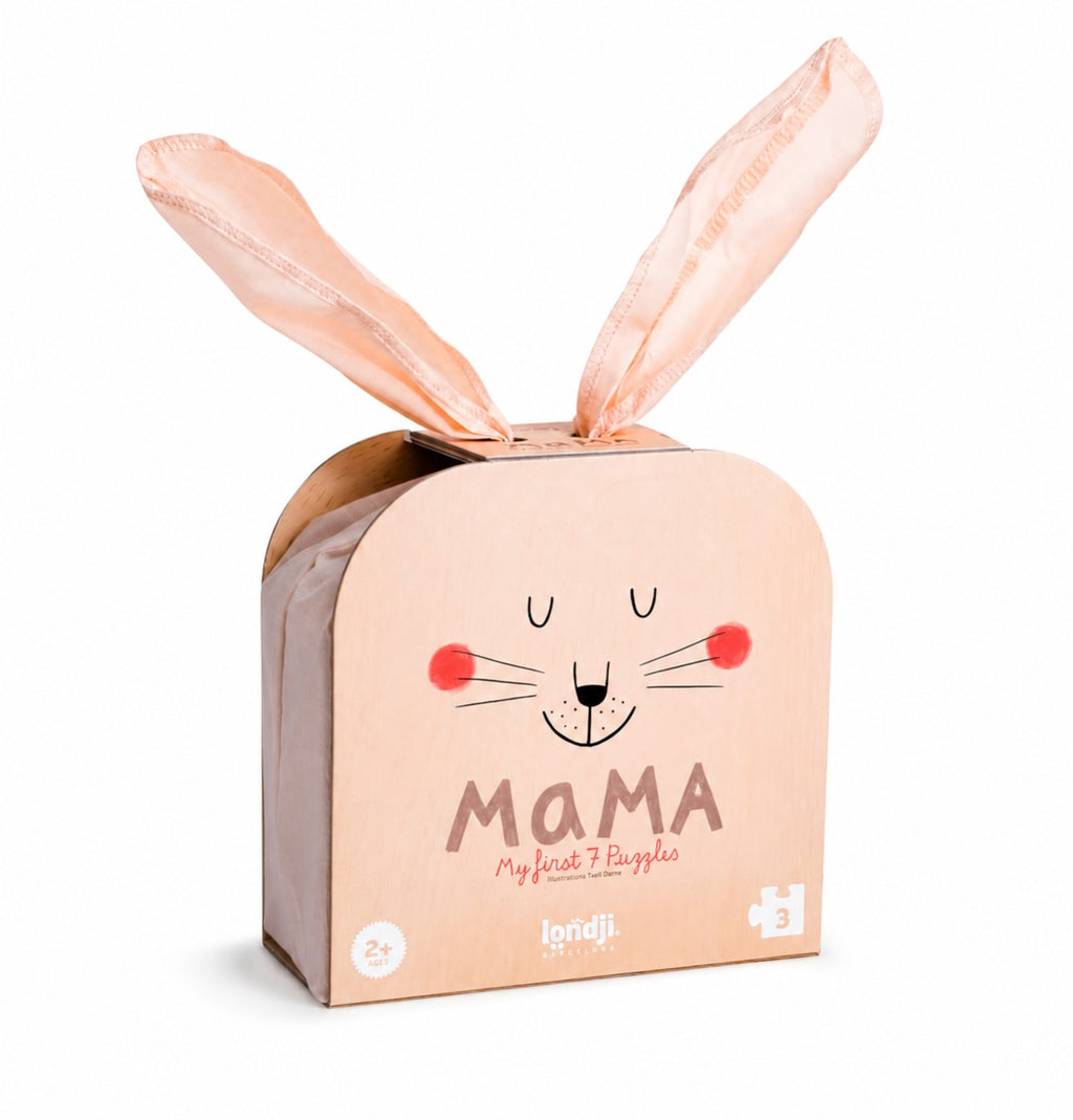 Londji Puzzle Mama Dă-mi o îmbrățișare, 7 puzzle-uri cu 3 piese mari, din carton, pentru copii 2 ani+