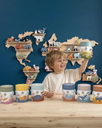 Speedy Monkey Raft din lemn Harta lumii cu 6 animale africane, lemn certificat FSC, 3 ani+