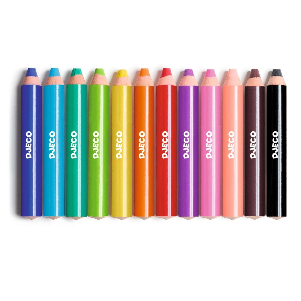 Set 12 creioane colorate cu ascutitoare, Djeco