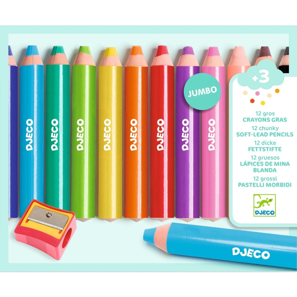 Set 12 creioane colorate cu ascutitoare, Djeco