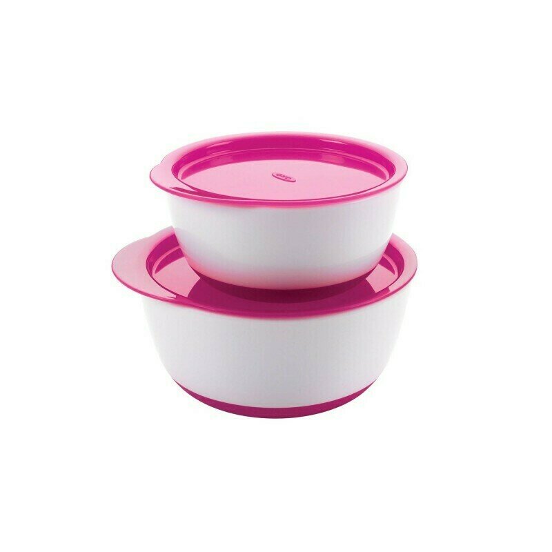 Set 2 Boluri Alimentare cu Capac Roz 200 & 360 ml