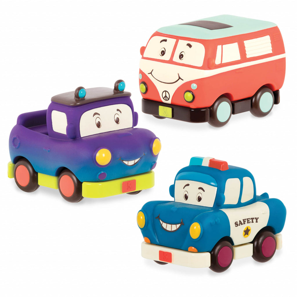 Set 3 mini masinute - politie, jeep si duba retro B.Toys