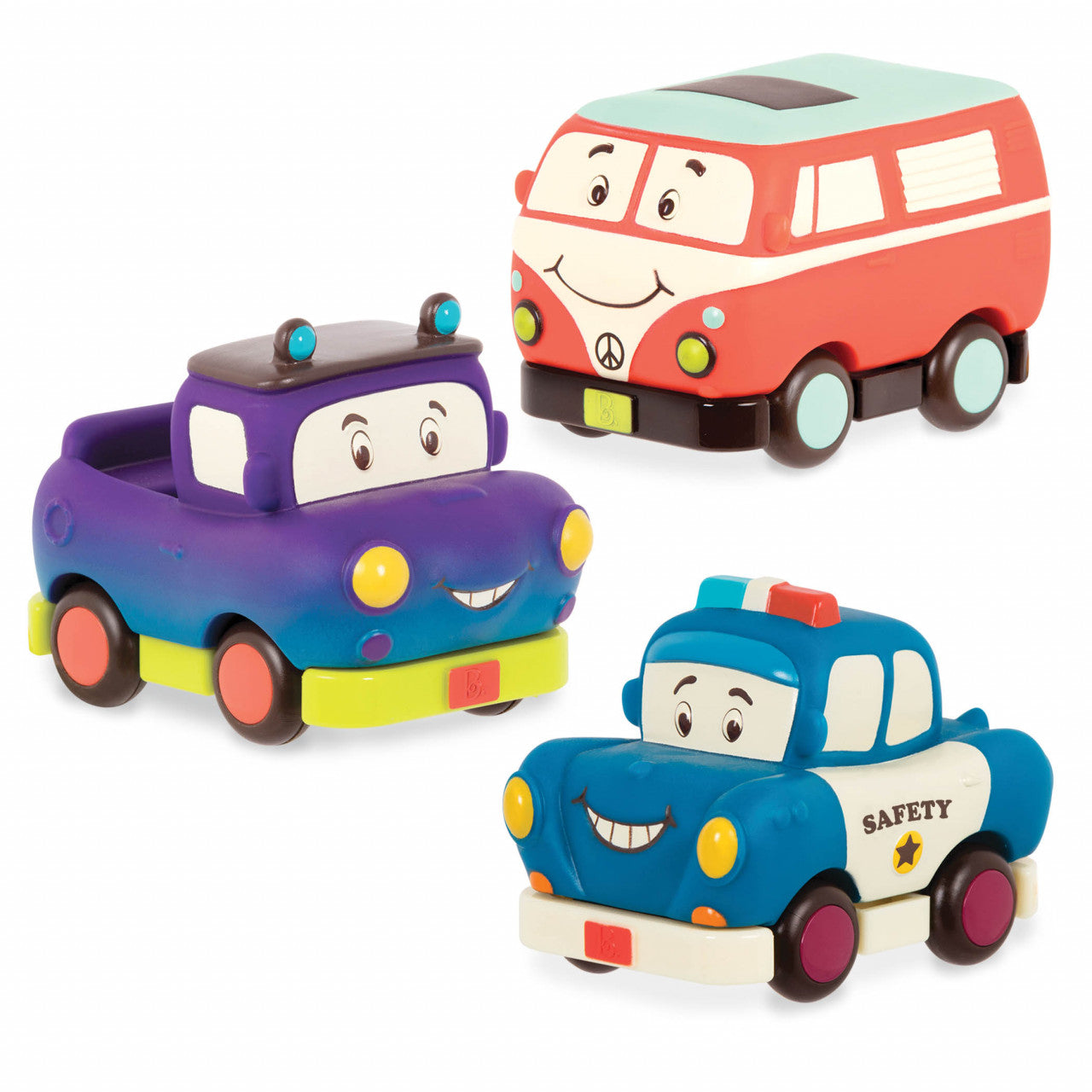 Set 3 mini masinute - politie, jeep si duba retro B.Toys