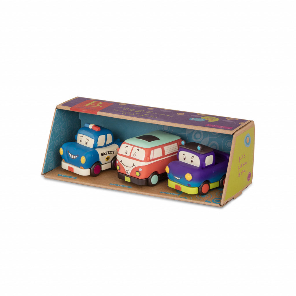 Set 3 mini masinute - politie, jeep si duba retro B.Toys