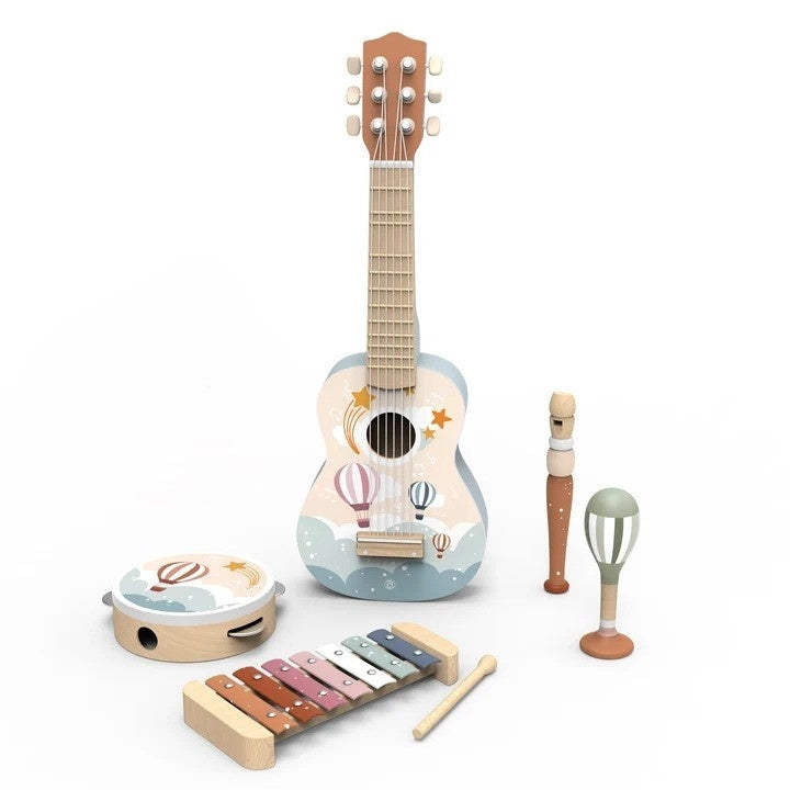 Speedy Monkey Set 5 instrumente muzicale din lemn (L) 3-6 ani certificat FSC pentru micii muzicieni