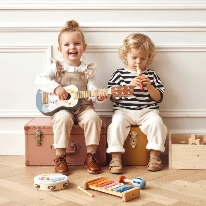 Speedy Monkey Set 5 instrumente muzicale din lemn (L) 3-6 ani certificat FSC pentru micii muzicieni