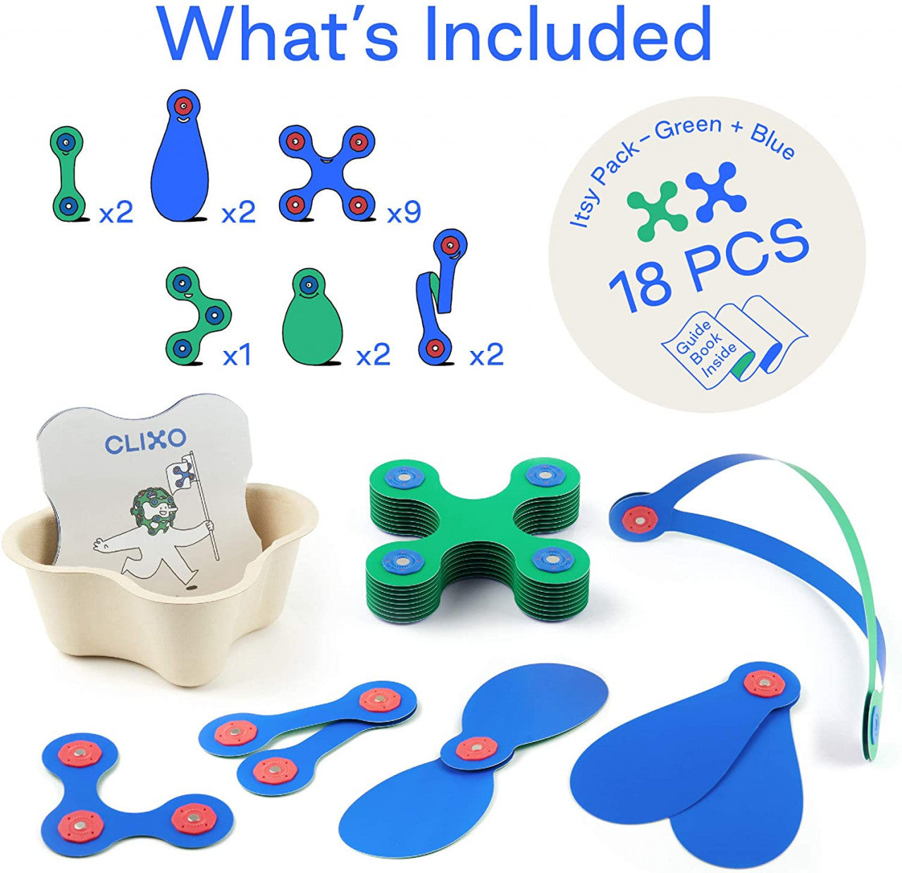 Set Clixo de construit cu magnet, Itsy pack Blue-Green 18