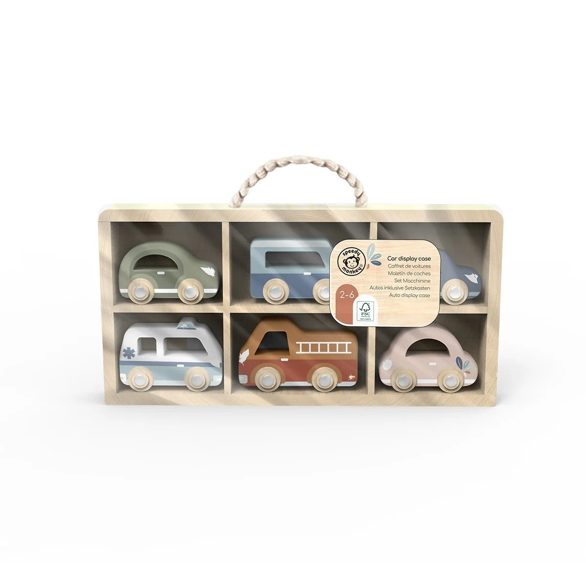 Set de 6 masinute din lemn, Speedy Monkey