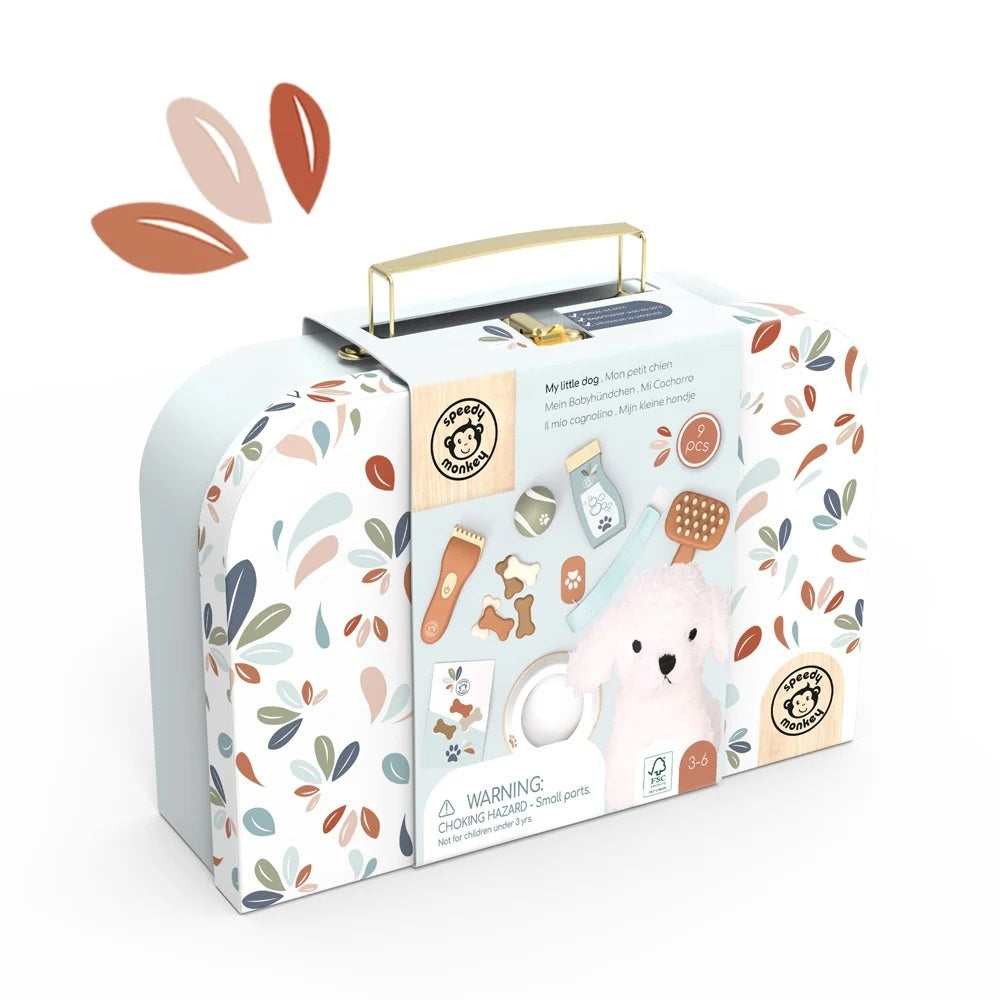 Set pentru copii cu valiza si catel de plus, Speedy Monkey