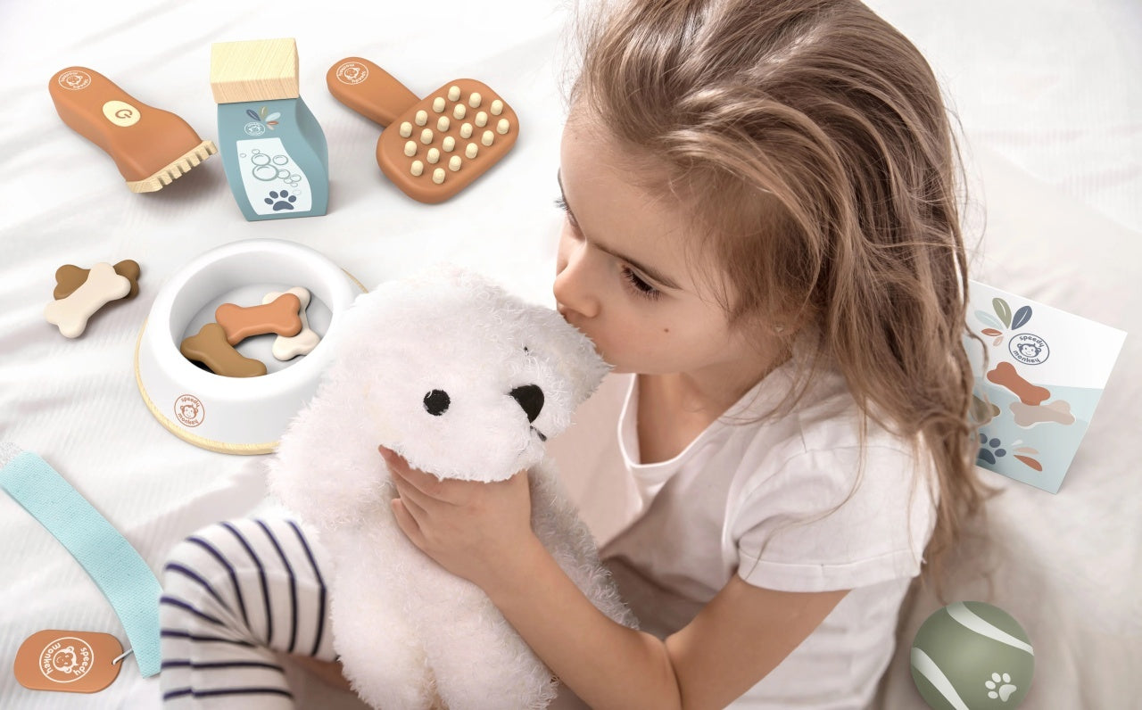 Set pentru copii cu valiza si catel de plus, Speedy Monkey