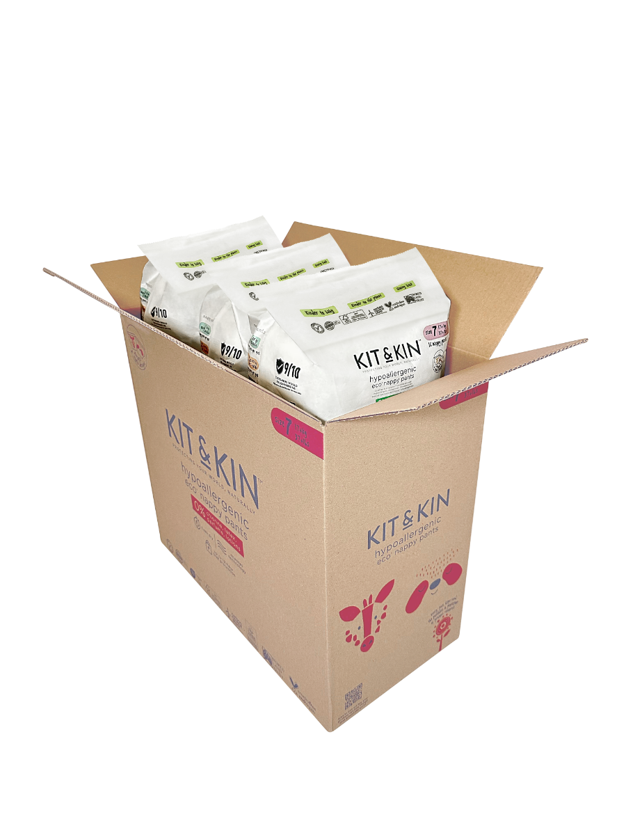 Eco-Friendly Hypoallergenic Diaper Pants Kit&Kin XXL, Size 7, 17 kg+, 96 pcs