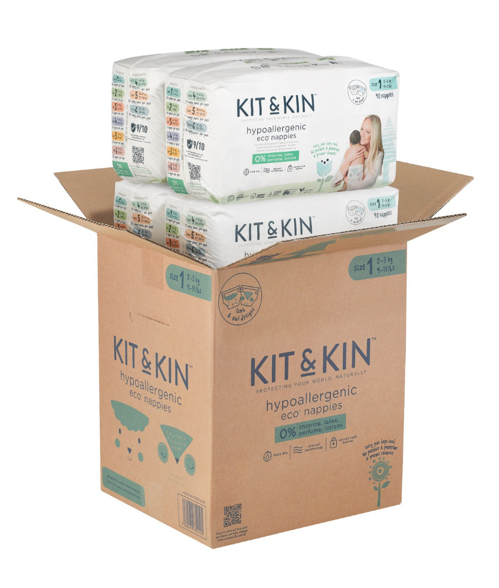Kit and Kin Scutece Hipoalergenice Eco Marimea 1, 2-5 kg, 152 buc, certificate FSC si Dermatest
